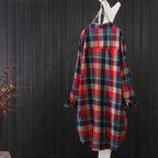 100% Cotton Plaid Shirt Long Sleeve Button Up Casua Loose Blouse Plus Size nowadaysfashion