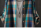100% Cotton Plaid Shirt Long Sleeve Button Up Casua Loose Blouse Plus Size nowadaysfashion
