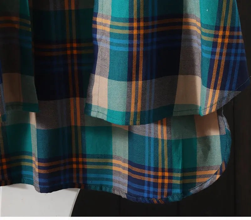 100% Cotton Plaid Shirt Long Sleeve Button Up Casua Loose Blouse Plus Size nowadaysfashion