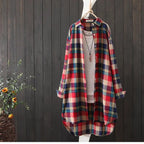 100% Cotton Plaid Shirt Long Sleeve Button Up Casua Loose Blouse Plus Size nowadaysfashion