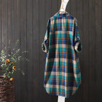 100% Cotton Plaid Shirt Long Sleeve Button Up Casua Loose Blouse Plus Size nowadaysfashion