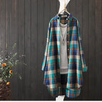 100% Cotton Plaid Shirt Long Sleeve Button Up Casua Loose Blouse Plus Size nowadaysfashion