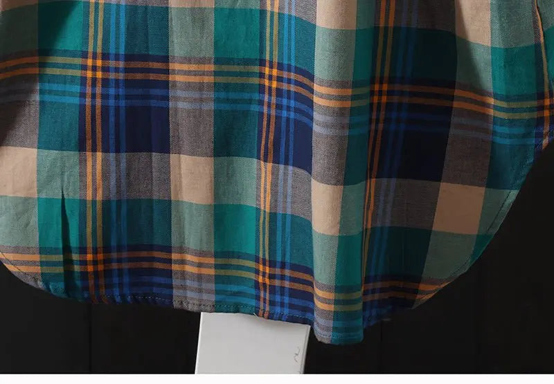 100% Cotton Plaid Shirt Long Sleeve Button Up Casua Loose Blouse Plus Size - Blade & Thread