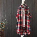 100% Cotton Plaid Shirt Long Sleeve Button Up Casua Loose Blouse Plus Size nowadaysfashion