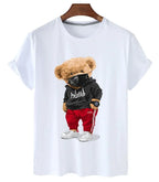 100% Cotton Sports Mask Bear Print Short-sleeved T-shirt Female Half-sleeved Casual Oversized T-shirt nowadaysfashion