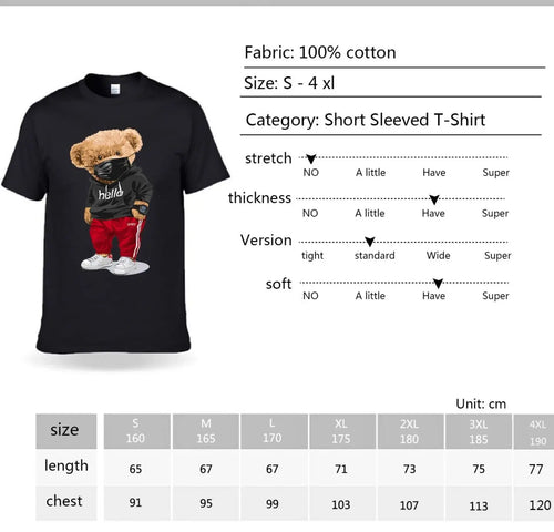100% Cotton Sports Mask Bear Print Short-sleeved T-shirt Female Half-sleeved Casual Oversized T-shirt nowadaysfashion