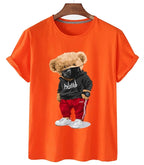100% Cotton Sports Mask Bear Print Short-sleeved T-shirt Female Half-sleeved Casual Oversized T-shirt nowadaysfashion