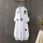100% Cotton Women White Floral Embroidery Blouse Long Sleeve Turn Down Collar Shirt nowadaysfashion