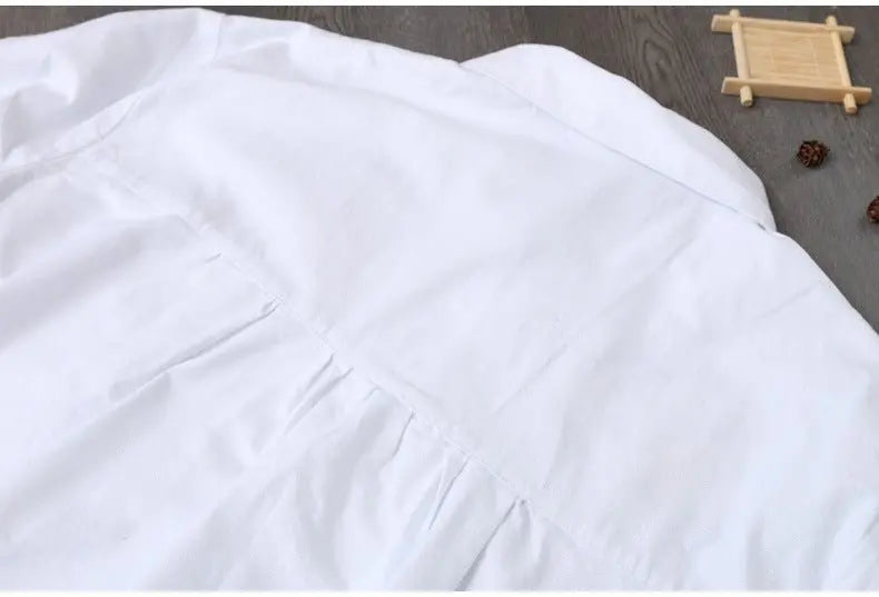 100% Cotton Women White Floral Embroidery Blouse Long Sleeve Turn Down Collar Shirt - Blade & Thread