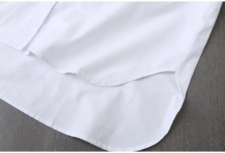 100% Cotton Women White Floral Embroidery Blouse Long Sleeve Turn Down Collar Shirt - Blade & Thread