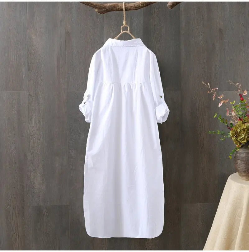 100% Cotton Women White Floral Embroidery Blouse Long Sleeve Turn Down Collar Shirt nowadaysfashion