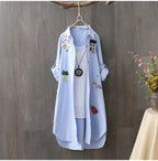 100% Cotton Women White Floral Embroidery Blouse Long Sleeve Turn Down Collar Shirt nowadaysfashion