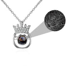 100 Languages I Love You Personalized Name Projection Necklace Classic Round Crown Pendant nowadaysfashion