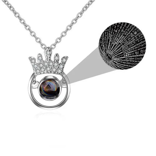 100 Languages I Love You Personalized Name Projection Necklace Classic Round Crown Pendant nowadaysfashion