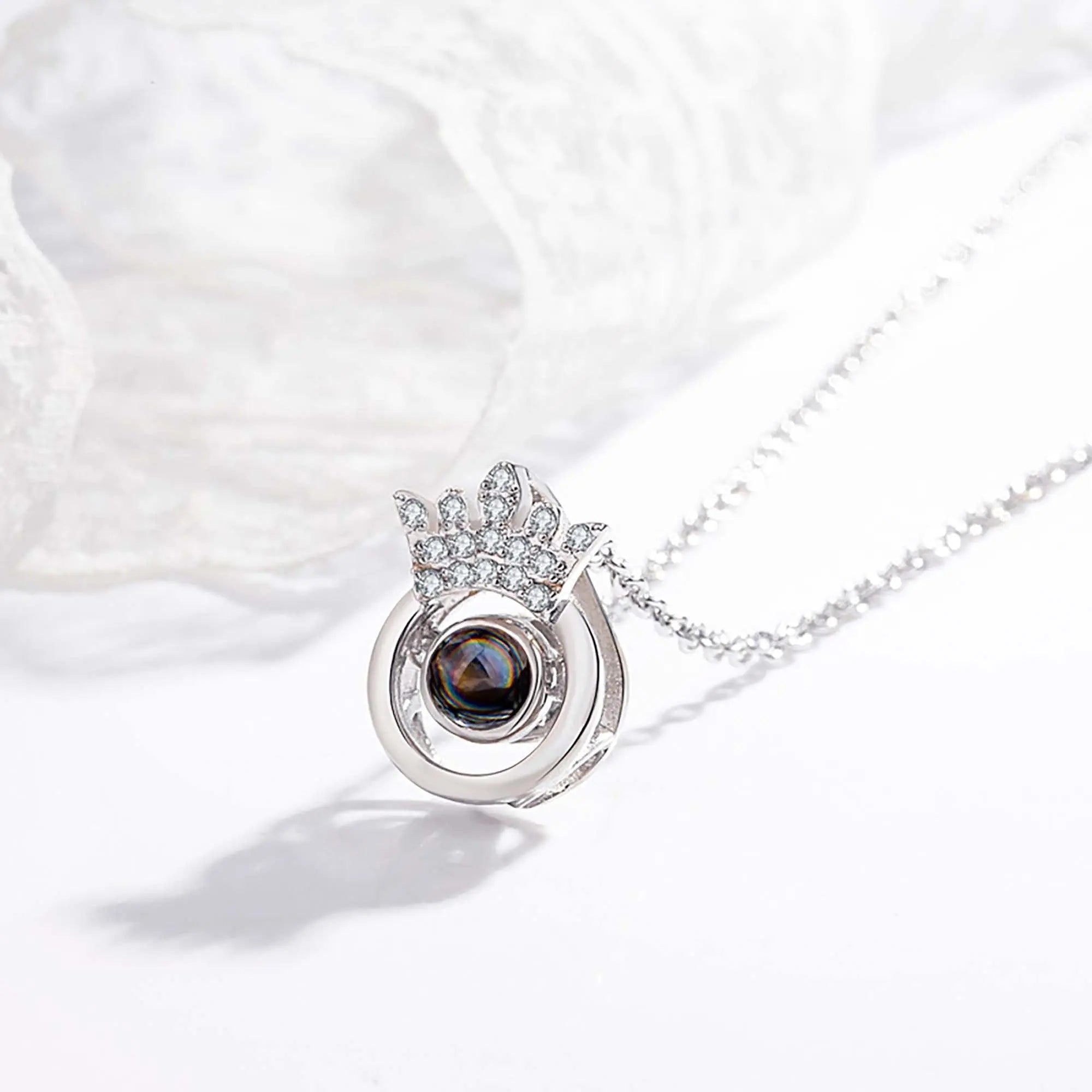100 Languages I Love You Personalized Name Projection Necklace Classic Round Crown Pendant nowadaysfashion