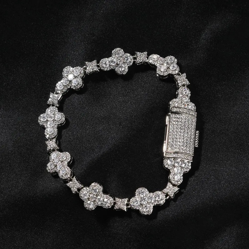 10mm cross flower star bracelet with micro-inlaid zircon - Blade & Thread