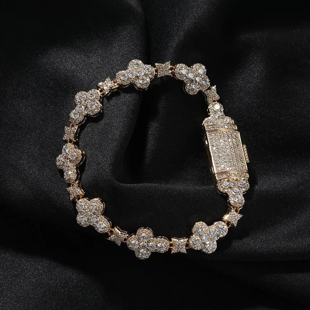 10mm cross flower star bracelet with micro-inlaid zircon - Blade & Thread