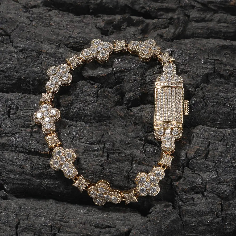 10mm cross flower star bracelet with micro-inlaid zircon - Blade & Thread