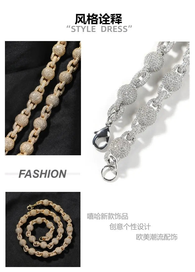 10mm Micropaved 5A Zirconia Ball Chain Necklace nowadaysfashion