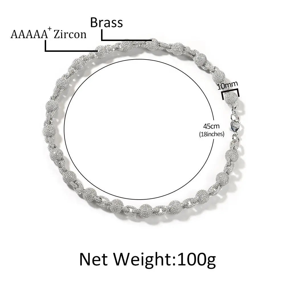 10mm Micropaved 5A Zirconia Ball Chain Necklace - Blade & Thread