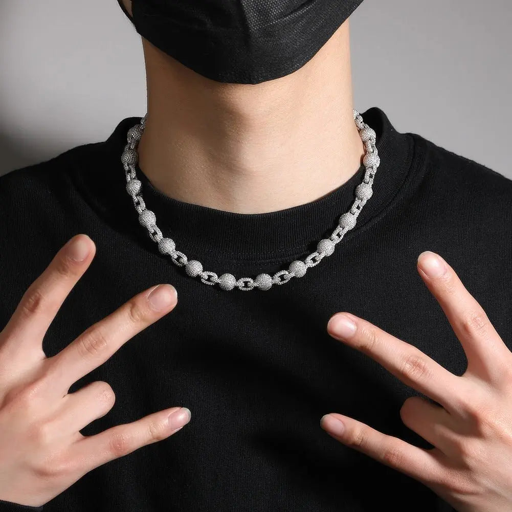 10mm Micropaved 5A Zirconia Ball Chain Necklace - Blade & Thread