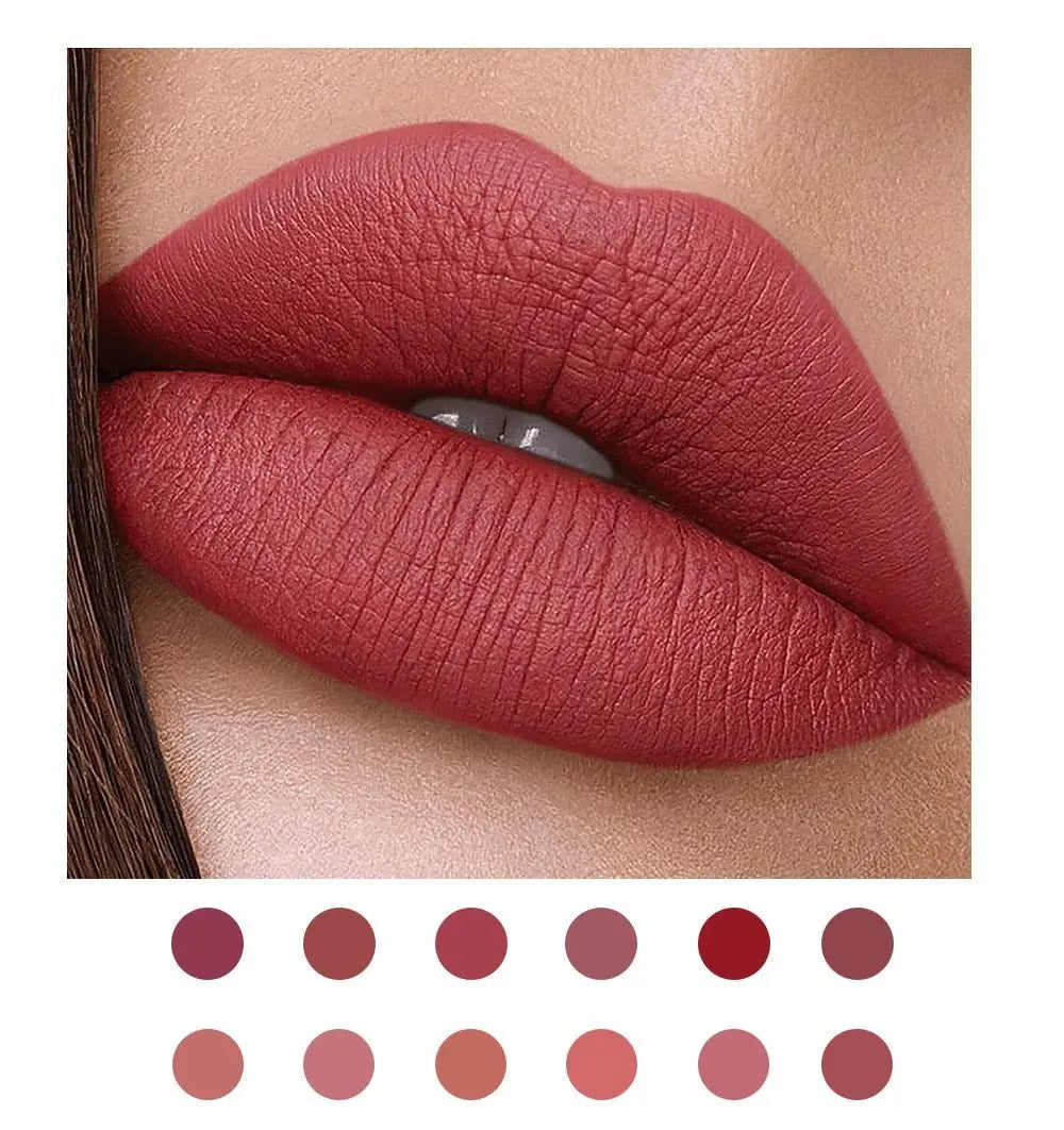 12 Colors Sexy Liquid Lipstick Matte Waterproof Lipgloss Nude Makeup Cosmetic - Blade & Thread