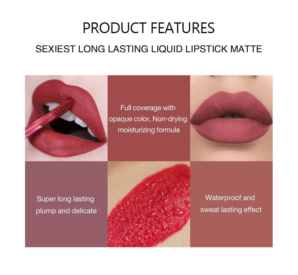 12 Colors Sexy Liquid Lipstick Matte Waterproof Lipgloss Nude Makeup Cosmetic - Blade & Thread