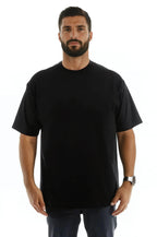 Black men's Roughneck T-Shirt by SpectraUSA, front view showing crew neck and casual fit.