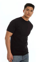 Black men's Roughneck T-shirt by SpectraUSA, front view showing casual fit and simple design.
