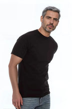 Men's black Roughneck T-Shirt by SpectraUSA, showing front view with short sleeves and crew neck design.