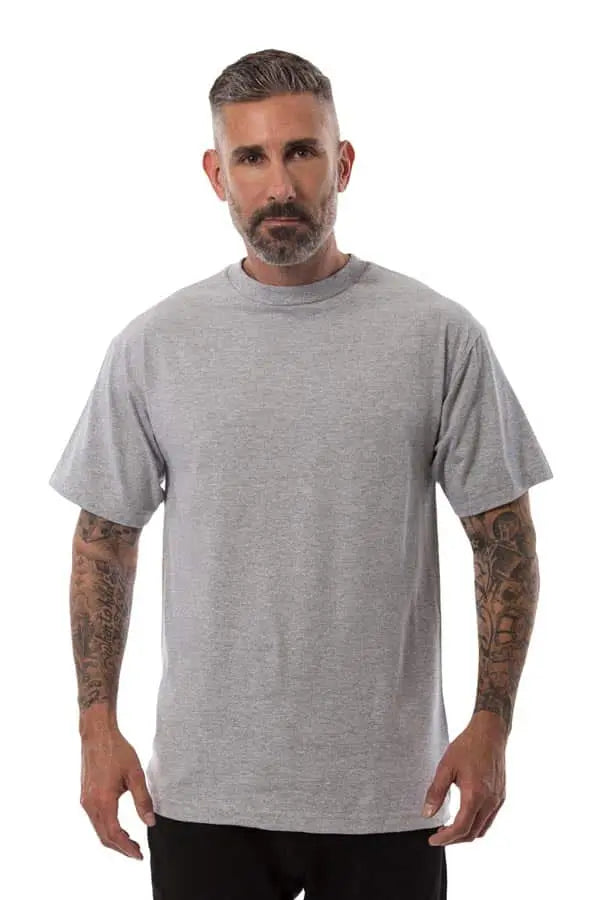 Men's Heather Grey Roughneck T-Shirt by SpectraUSA, front view showing casual fit and classic crew neckline.