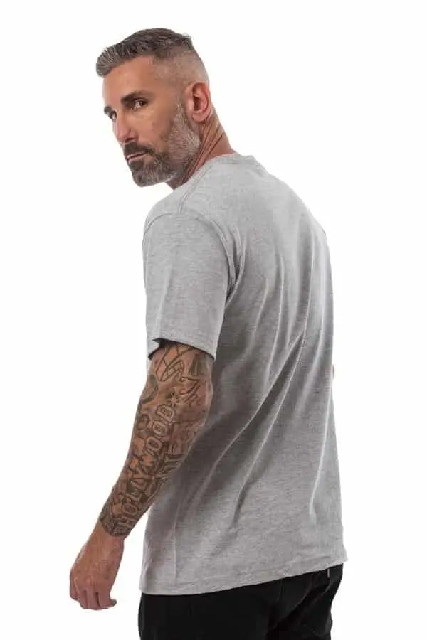 Men's Heather Grey Roughneck T-Shirt by SpectraUSA, front view showing casual fit and soft fabric.