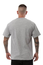 Men's Heather Grey Roughneck T-Shirt by SpectraUSA, back view showing comfortable fit and casual style.