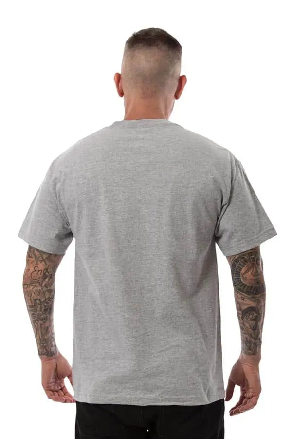 Men's Heather Grey Roughneck T-Shirt by SpectraUSA, back view showing comfortable fit and casual style.