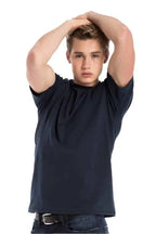 Men's navy Roughneck T-Shirt by SpectraUSA, front view showing fit and fabric texture.