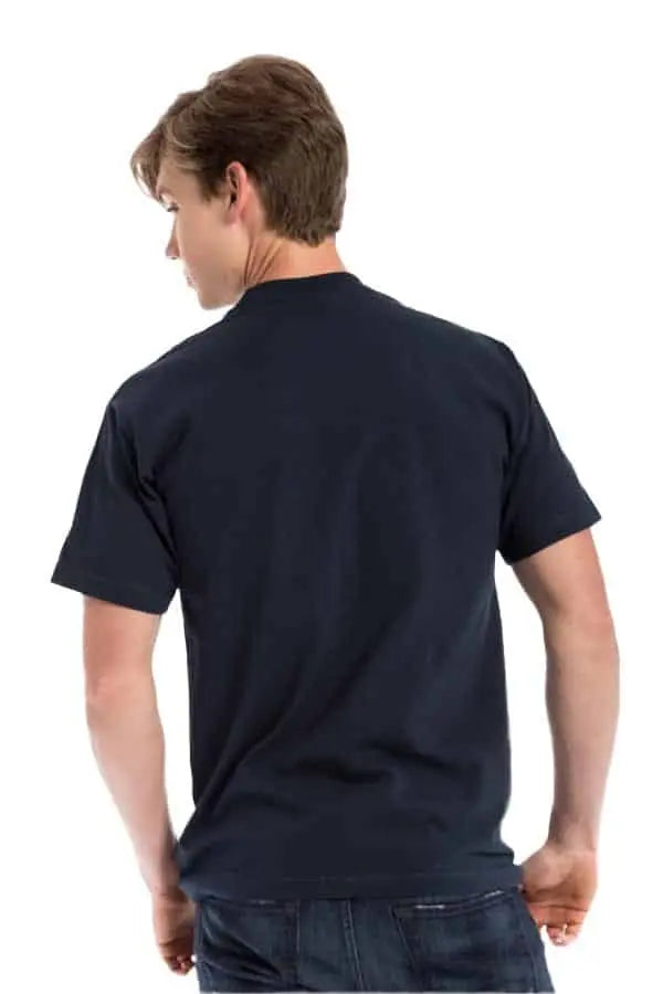 Men's navy Roughneck T-shirt by SpectraUSA, featuring a comfortable fit and casual style, shown from the back.