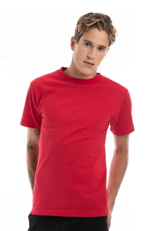 Men's red Roughneck T-Shirt by SpectraUSA, front view showcasing the casual fit and logo on the chest.