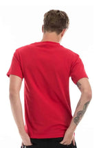 Men's red Roughneck T-shirt by SpectraUSA, front view showing the fit and design, with the back side visible in the image.