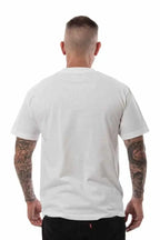 White men's Roughneck T-shirt by SpectraUSA, back view showing the fit and soft fabric of the casual crewneck shirt.