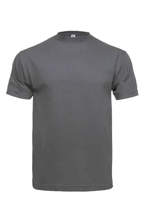 Men's charcoal T-shirt by SpectraUSA, The Roughneck 1301, front view showing classic crew neck and comfortable fit.