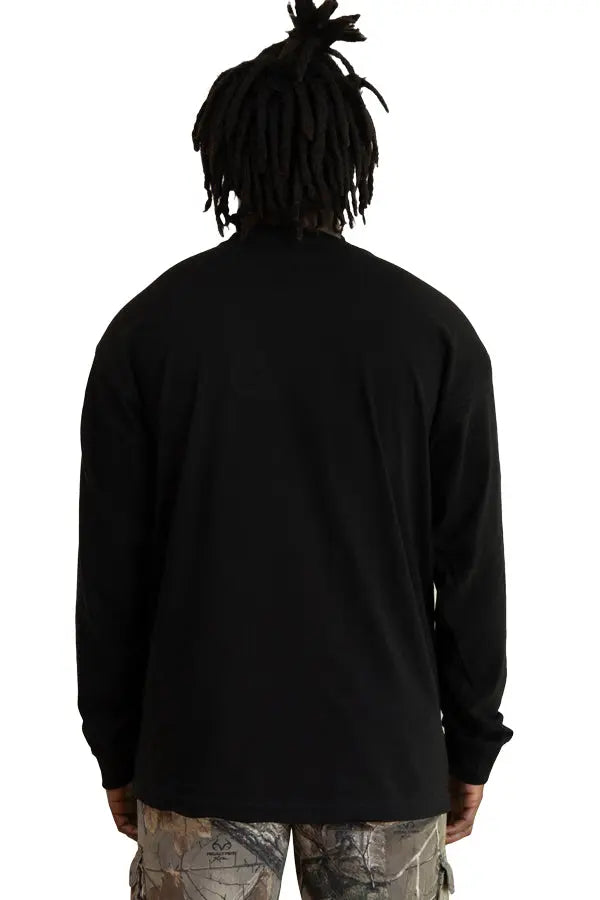 Black men's Roughneck Long Sleeve T-Shirt by SpectraUSA, featuring a comfortable fit and casual style.