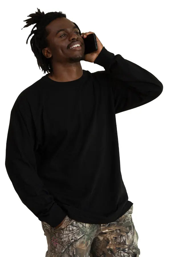 Men's black Roughneck long sleeve T-shirt by SpectraUSA, featuring a comfortable fit and casual style.