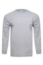 Men's heather grey long sleeve shirt from SpectraUSA, model Roughneck 1304, front view showing comfortable fit and fabric texture.