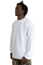 SpectraUSA Roughneck men's long sleeve white T-shirt, casual fit, with crew neckline, shown on model.