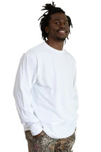 Men's white long sleeve T-shirt by SpectraUSA, featuring a comfortable fit and casual style, shown on a model.
