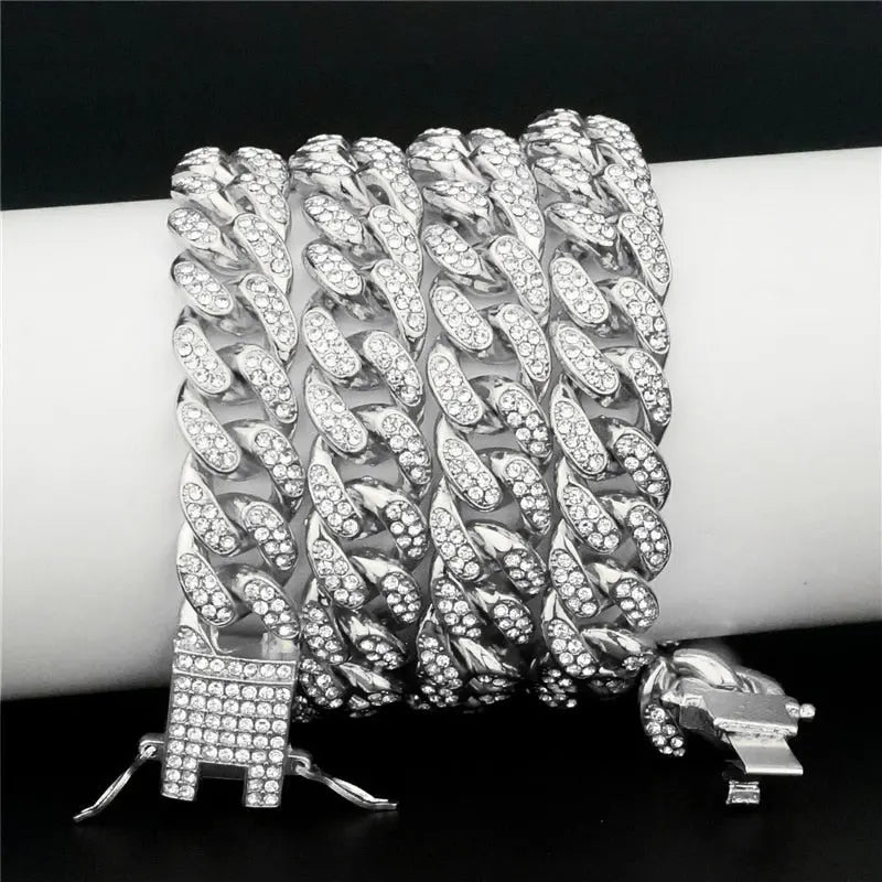 13MM AAA Rhinestone Iced Out Miami Cuban Link Chain Hip Hop Necklace - Blade & Thread