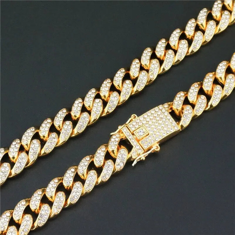 13MM AAA Rhinestone Iced Out Miami Cuban Link Chain Hip Hop Necklace nowadaysfashion