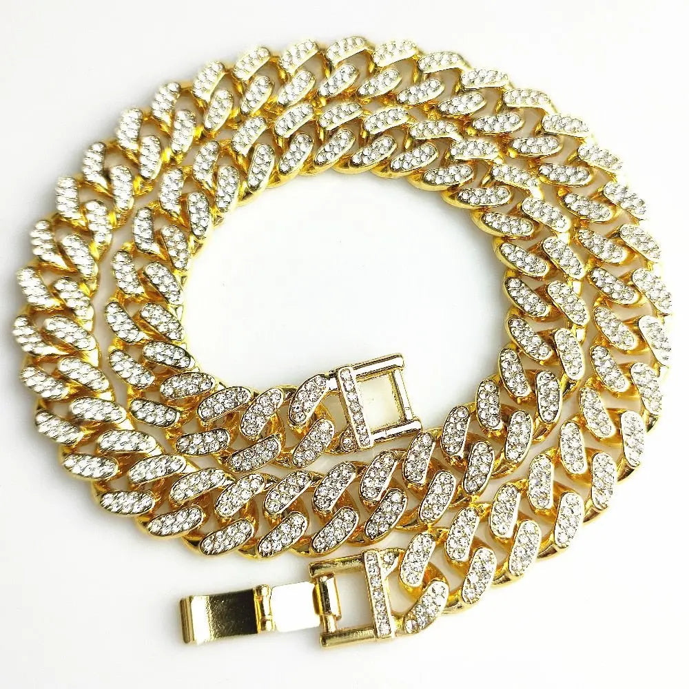 13MM AAA Rhinestone Iced Out Miami Cuban Link Chain Hip Hop Necklace - Blade & Thread