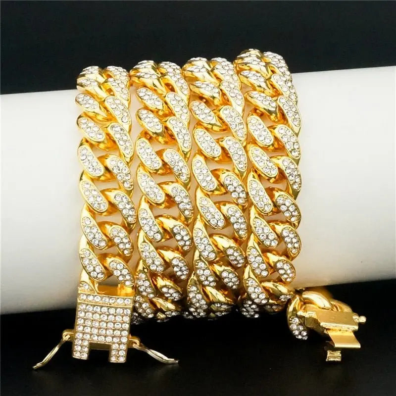 13MM AAA Rhinestone Iced Out Miami Cuban Link Chain Hip Hop Necklace nowadaysfashion
