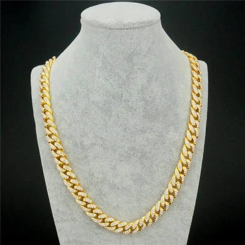 13MM AAA Rhinestone Iced Out Miami Cuban Link Chain Hip Hop Necklace nowadaysfashion